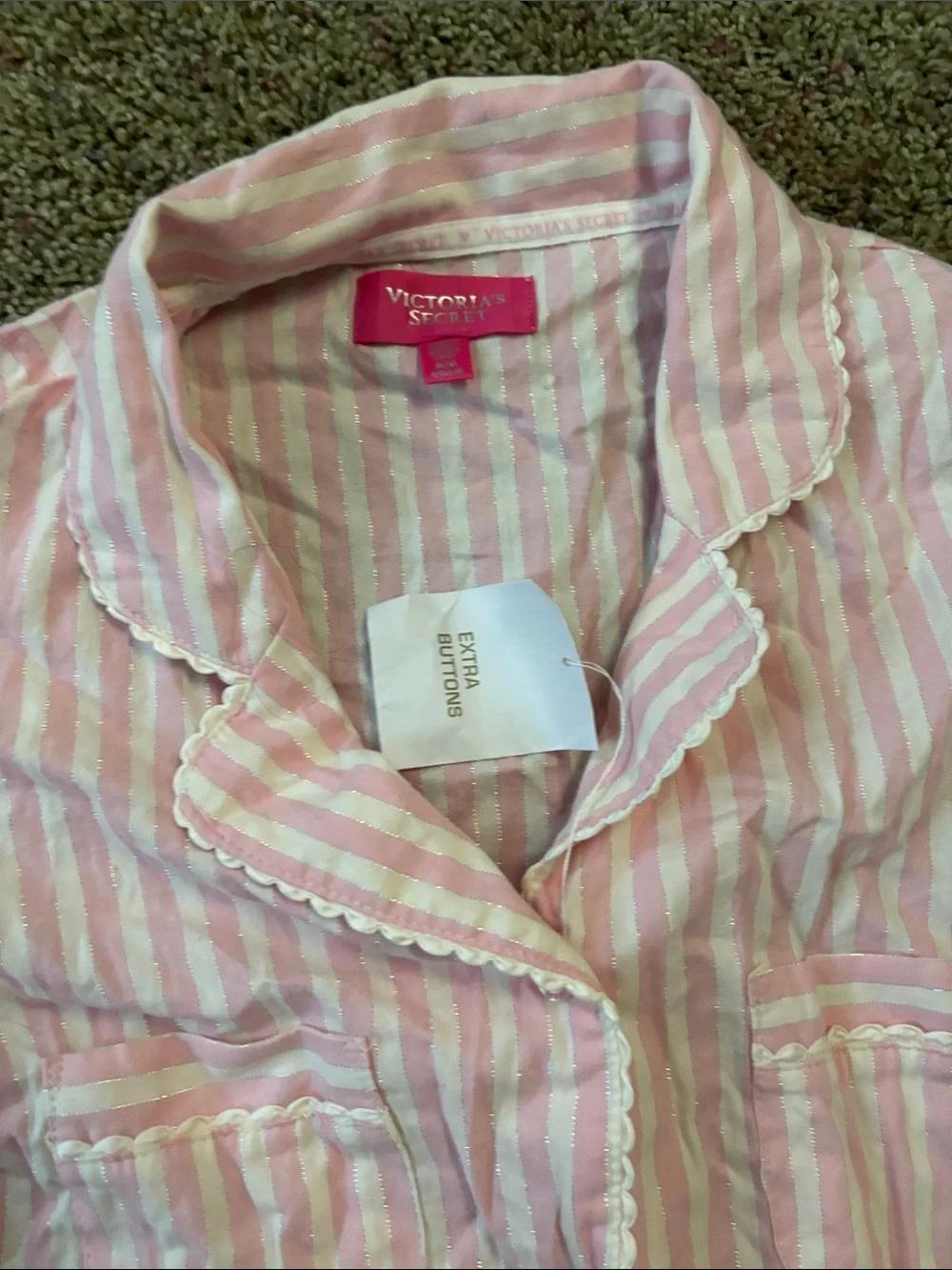 Victoria's Secret Pink White Striped Cotton Shimmer Pajama Set 2 PC Medium